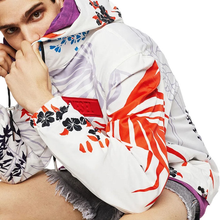 J Saboru Palm Men's Hoodie Jacket Palm Leaf Print Casual Hooded Coat Diesel