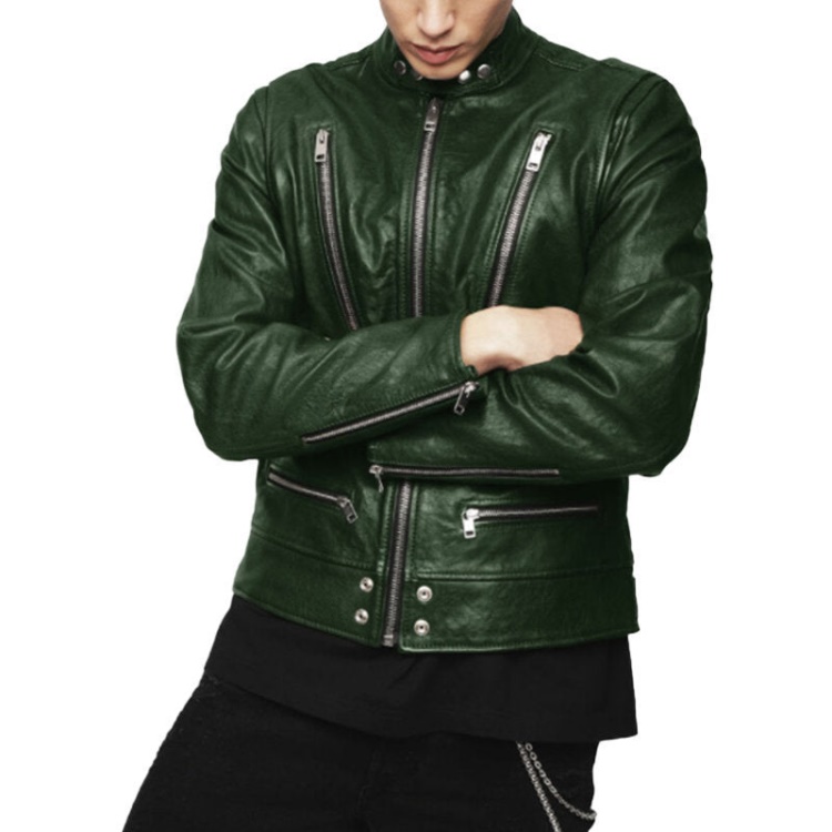 Diesel L Koji Men's Bomber Jacket Genuine Leather Cafe Racer Winter Green Coat