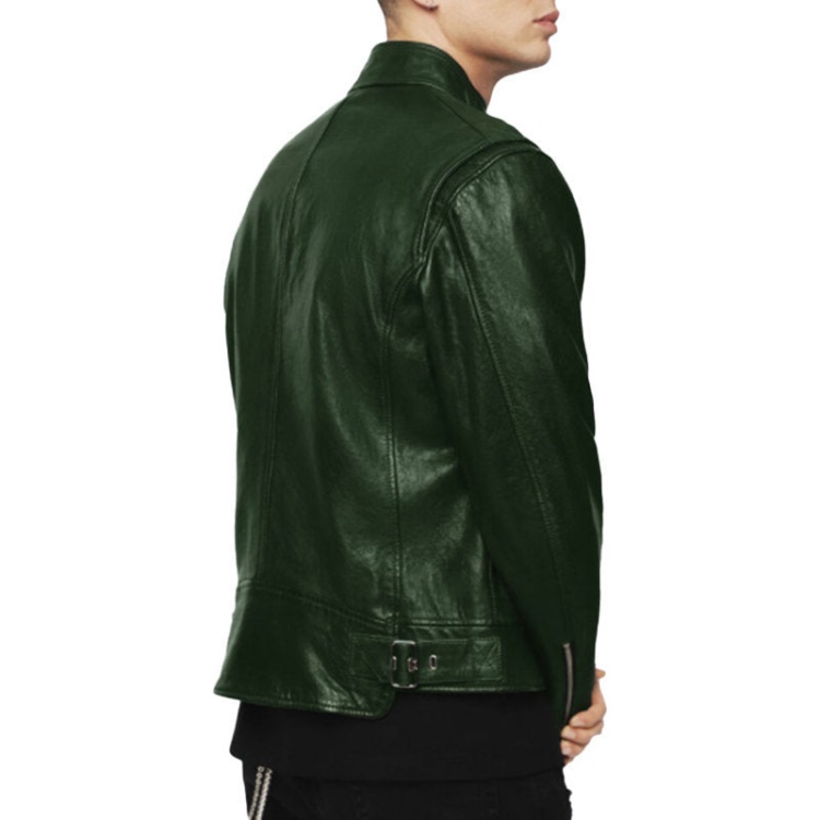 Diesel L Koji Men's Bomber Jacket Genuine Leather Cafe Racer Winter Green Coat
