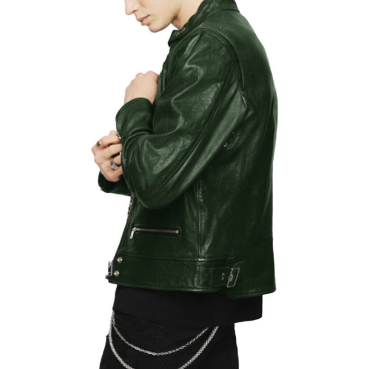 Diesel L Koji Men's Bomber Jacket Genuine Leather Cafe Racer Winter Green Coat