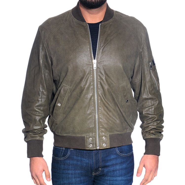 Leather Jacket L Nikolai Men's Bomber Jacket Cafe Racer Olive Winter Coat Diesel