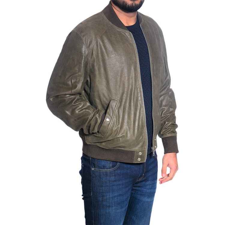 Leather Jacket L Nikolai Men's Bomber Jacket Cafe Racer Olive Winter Coat Diesel