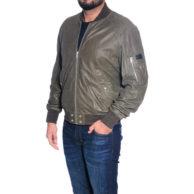 Leather Jacket L Nikolai Men's Bomber Jacket Cafe Racer Olive Winter Coat Diesel