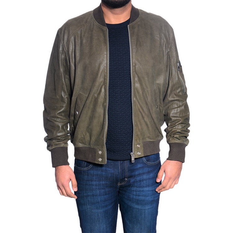 Leather Jacket L Nikolai Men's Bomber Jacket Cafe Racer Olive Winter Coat Diesel