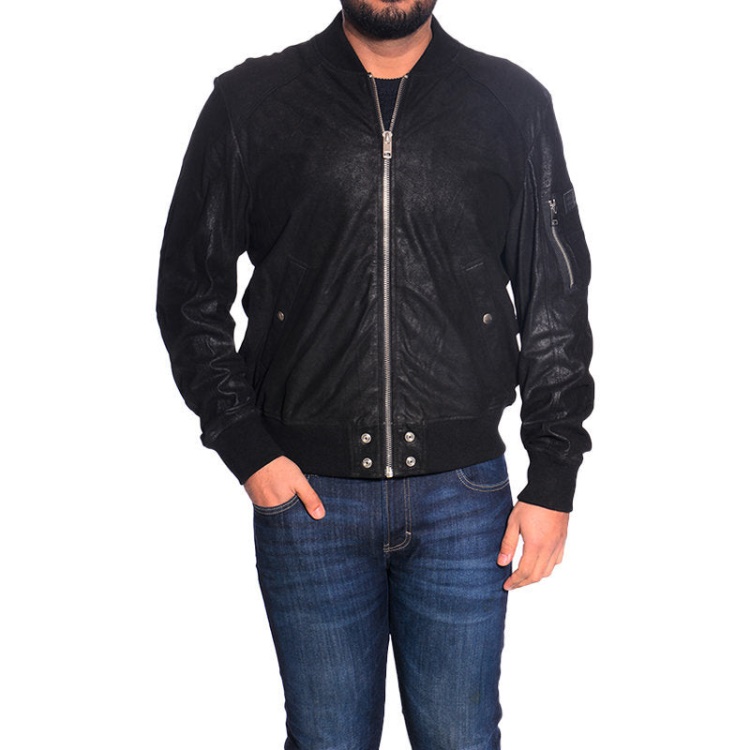 Diesel L Nikolai Men's Bomber Jacket Leather Cafe Racer Winter Outwear Black Coat