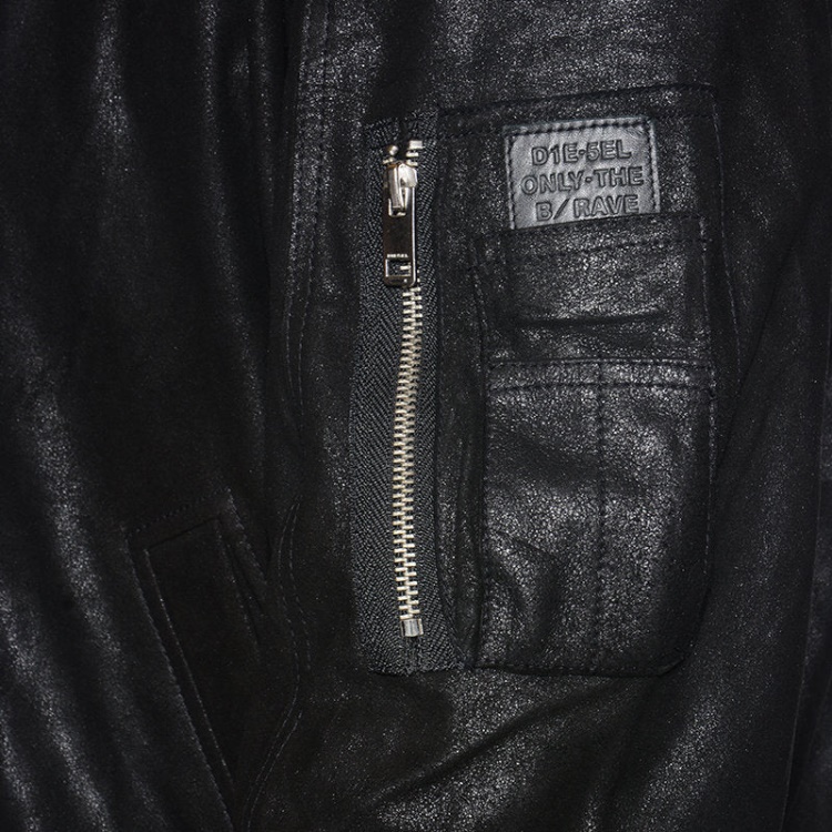 Diesel L Nikolai Men's Bomber Jacket Leather Cafe Racer Winter Outwear Black Coat