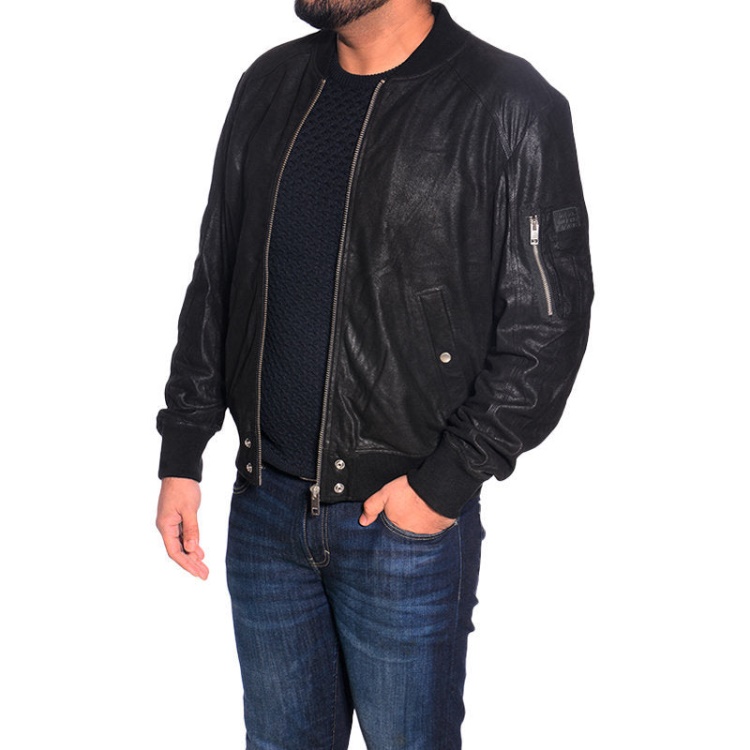Diesel L Nikolai Men's Bomber Jacket Leather Cafe Racer Winter Outwear Black Coat