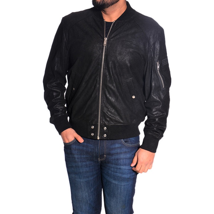 Diesel L Nikolai Men's Bomber Jacket Leather Cafe Racer Winter Outwear Black Coat