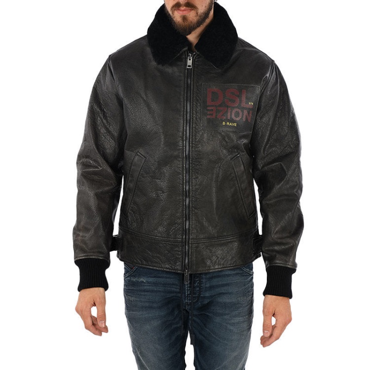 L Bowdre Men's Bomber Jacket Leather Padded Quilted Winter Regular Coat Diesel