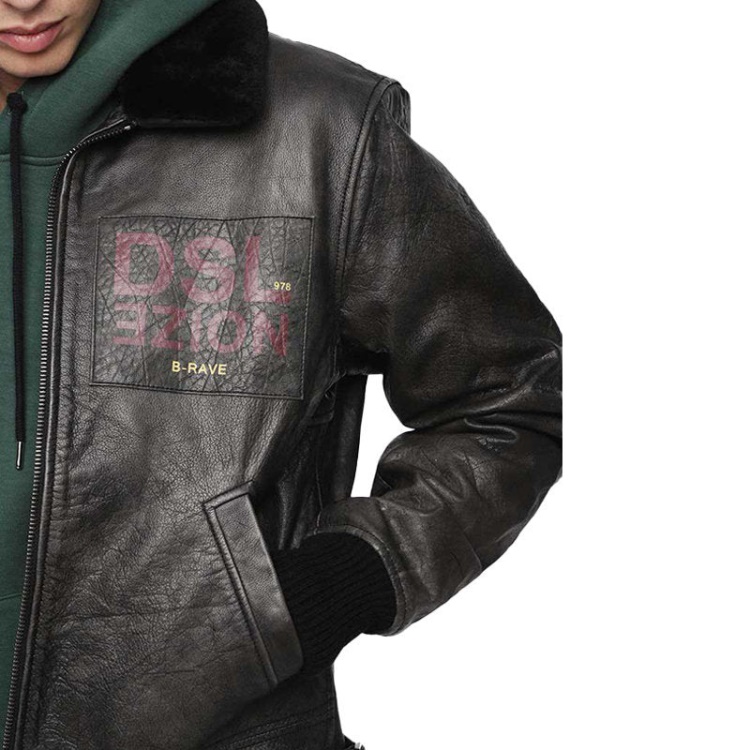 L Bowdre Men's Bomber Jacket Leather Padded Quilted Winter Regular Coat Diesel