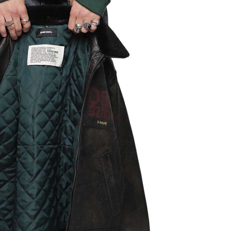 L Bowdre Men's Bomber Jacket Leather Padded Quilted Winter Regular Coat Diesel