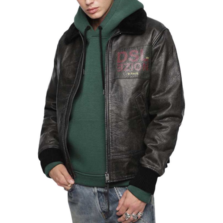 L Bowdre Men's Bomber Jacket Leather Padded Quilted Winter Regular Coat Diesel