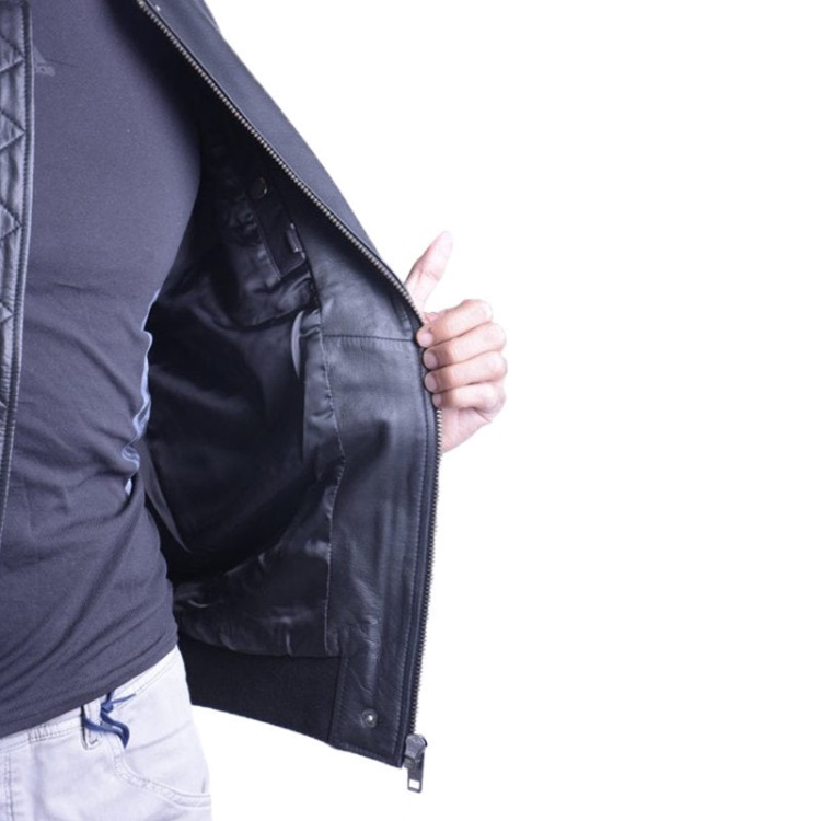 Diesel L Parker Men's Bomber Jacket Genuine Leather Ribbed Black Winter Outwear