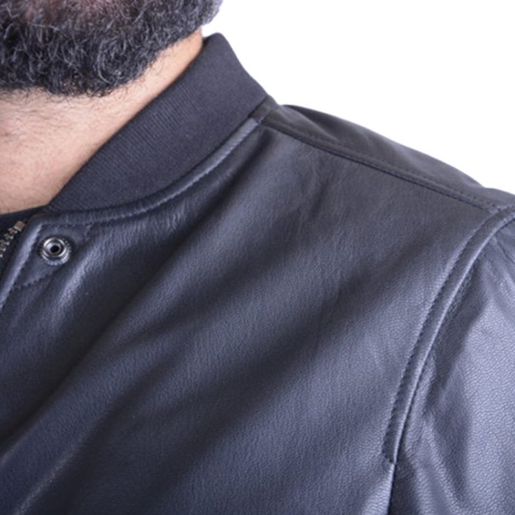 Diesel L Parker Men's Bomber Jacket Genuine Leather Ribbed Black Winter Outwear