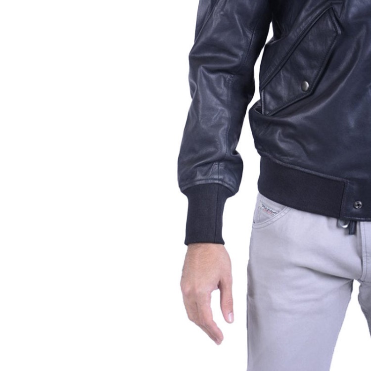 Diesel L Parker Men's Bomber Jacket Genuine Leather Ribbed Black Winter Outwear