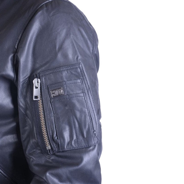 Diesel L Parker Men's Bomber Jacket Genuine Leather Ribbed Black Winter Outwear