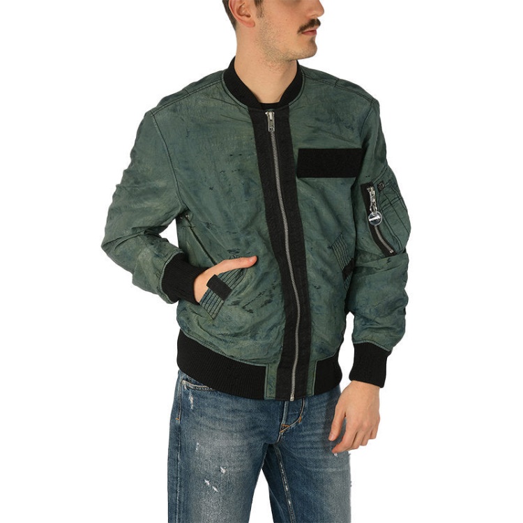 Diesel J Souly Tye Men's Bomber Jacket Ribbed Cuffs Varsity Casual Jackets Green