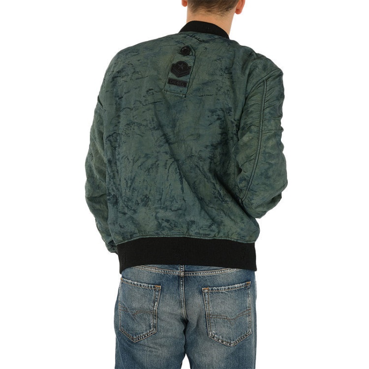 Diesel J Souly Tye Men's Bomber Jacket Ribbed Cuffs Varsity Casual Jackets Green