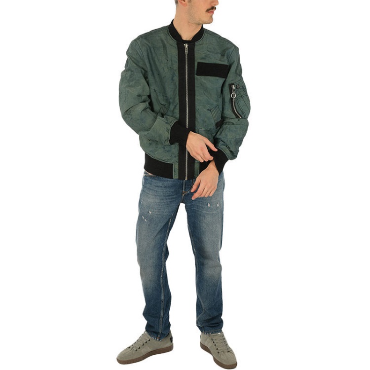 Diesel J Souly Tye Men's Bomber Jacket Ribbed Cuffs Varsity Casual Jackets Green