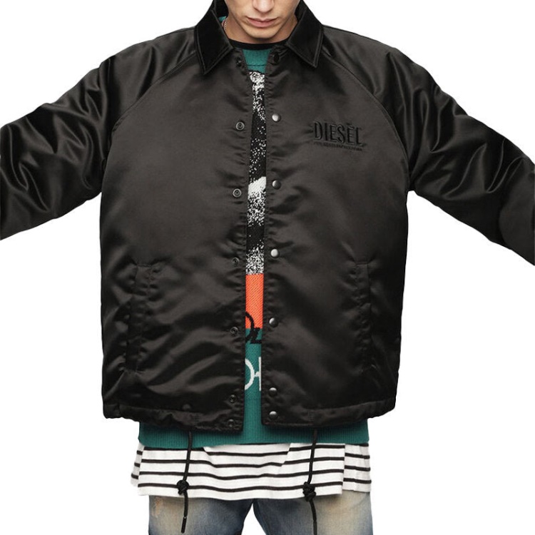 Diesel J Akio Men's Jackets Sporty Bomber Coats Casual Jumper Padded Satin Nylon Black/Blue