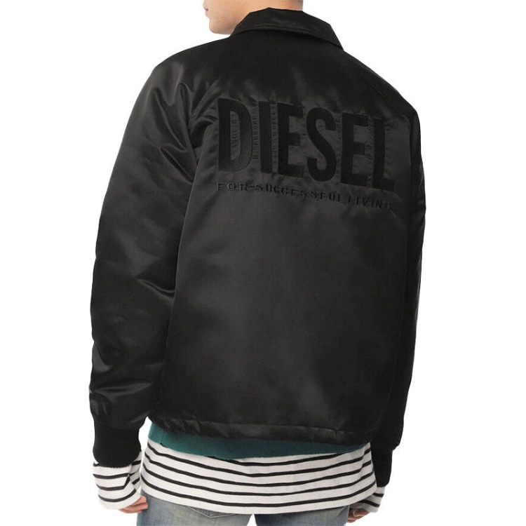 Diesel J Akio Men's Jackets Sporty Bomber Coats Casual Jumper Padded Satin Nylon Black/Blue