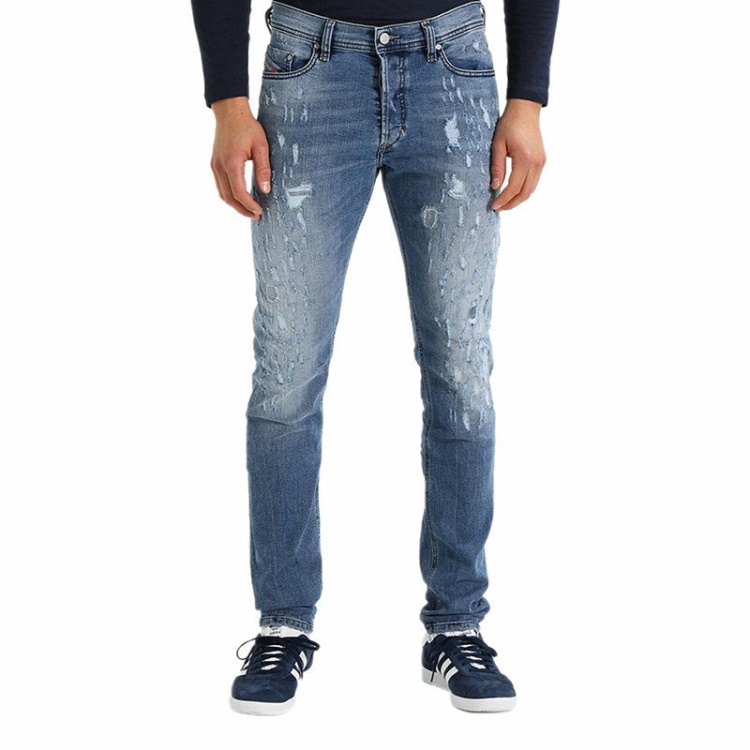 Diesel Tepphar 084Qs Men's Denim Blue Jeans Distressed Stretch Slim Fit Carrot Denim Blue