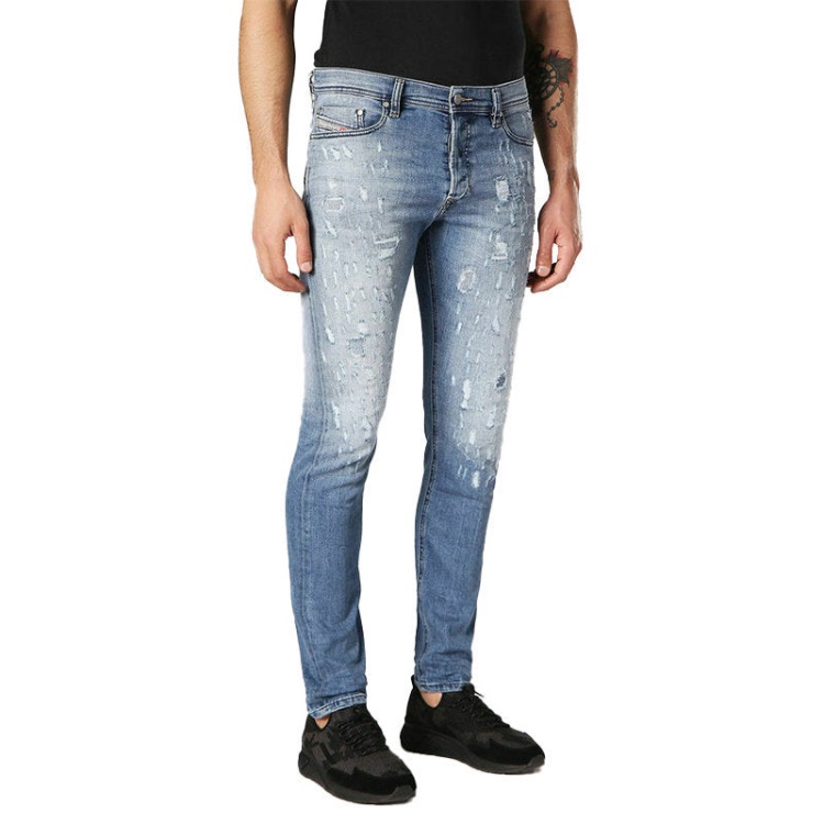 Diesel Tepphar 084Qs Men's Denim Blue Jeans Distressed Stretch Slim Fit Carrot Denim Blue