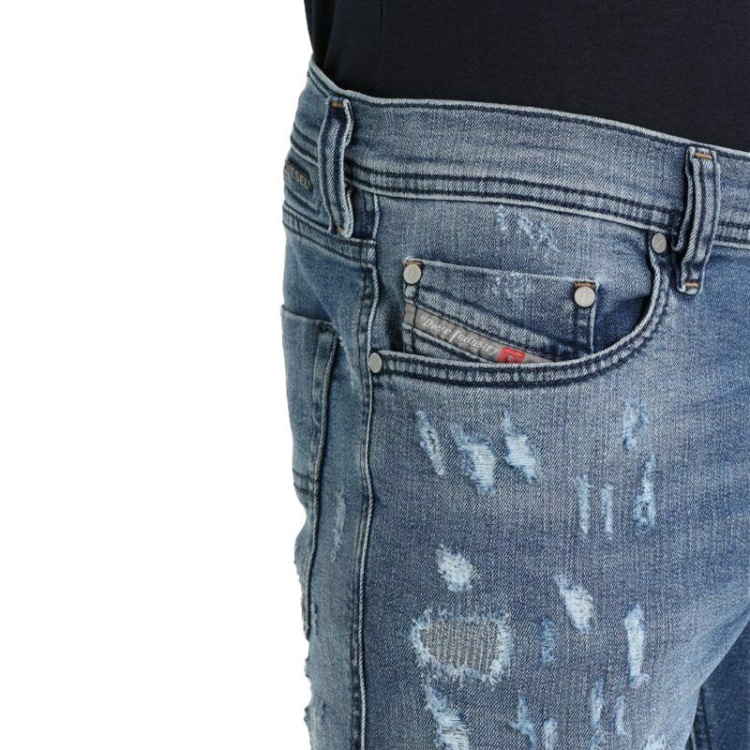 Diesel Tepphar 084Qs Men's Denim Blue Jeans Distressed Stretch Slim Fit Carrot Denim Blue