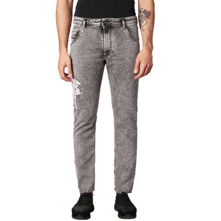Diesel Krooley 0689D Men's Denim Jeans Slim Fit Faded Sweat Jogg Pants Light Grey