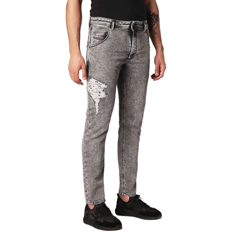 Diesel Krooley 0689D Men's Denim Jeans Slim Fit Faded Sweat Jogg Pants Light Grey