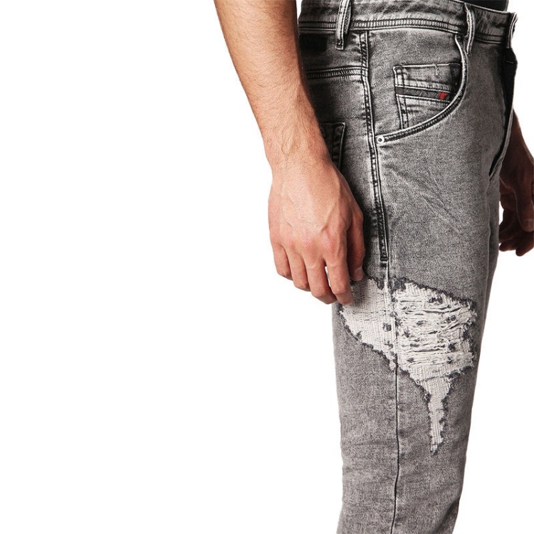 Diesel Krooley 0689D Men's Denim Jeans Slim Fit Faded Sweat Jogg Pants Light Grey