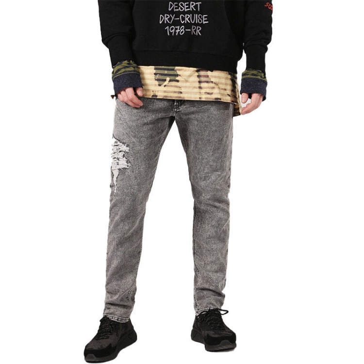 Diesel Krooley 0689D Men's Denim Jeans Slim Fit Faded Sweat Jogg Pants Light Grey