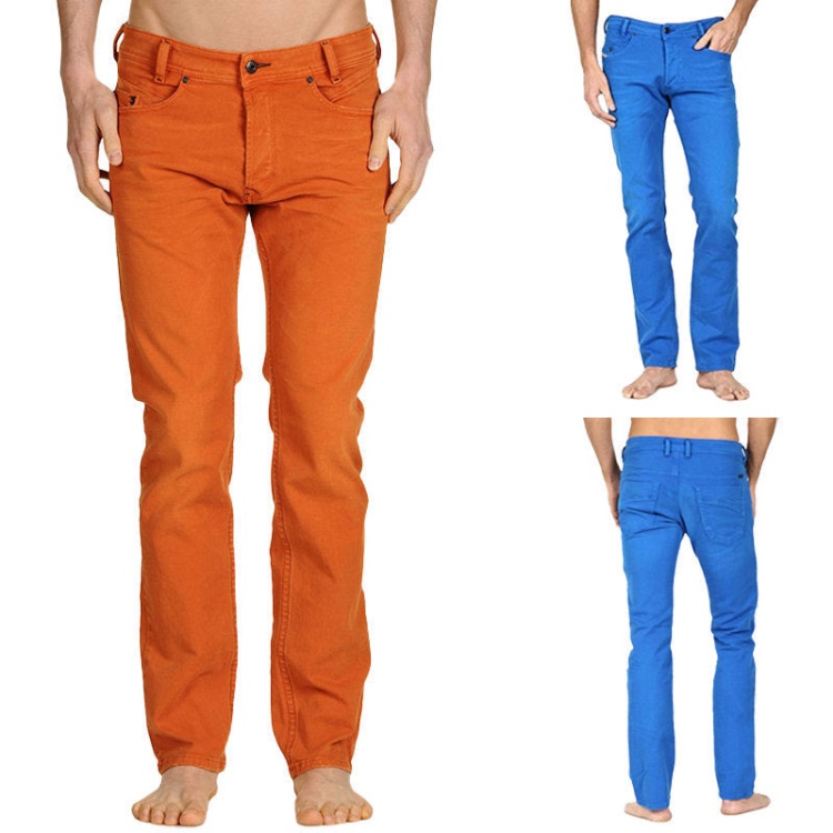 Iakop 0111D Men's Jeans Regular Slim Fit Cotton Stretch Casual Denim Pants Diesel Off White/Blue/White