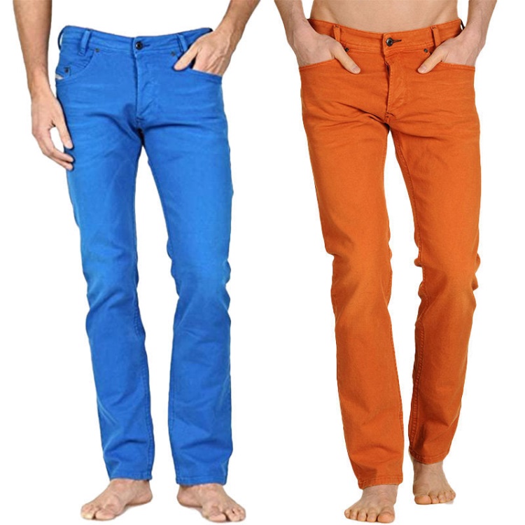 Iakop 0111D Men's Jeans Regular Slim Fit Cotton Stretch Casual Denim Pants Diesel Off White/Blue/White