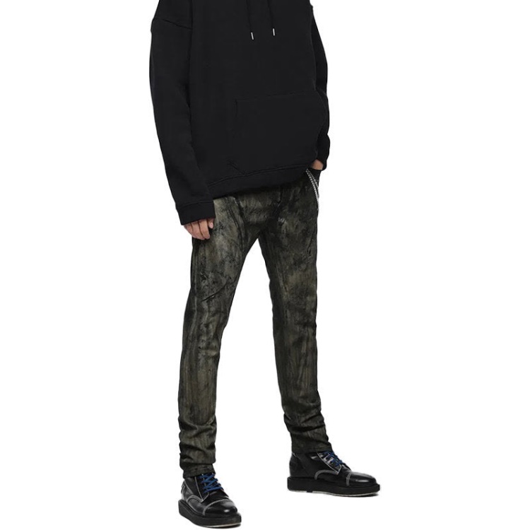 Buster 084Zy Men's Denim Jeans Regular Slim Tapered Fit Black Green Diesel