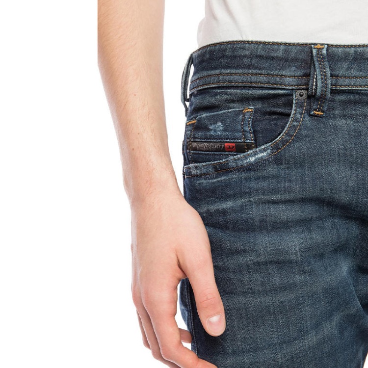 Diesel Thommer 087Ai Men's Denim Sweat Jogg Jeans Slim Fit Tapered Pant Blue