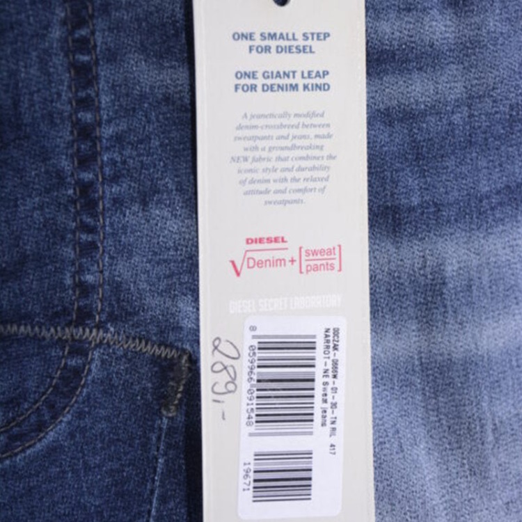 Narrot-Ne 0666W Men's Denim Jeans Sweat Jogg Distressed Regular Fit Carrot Diesel