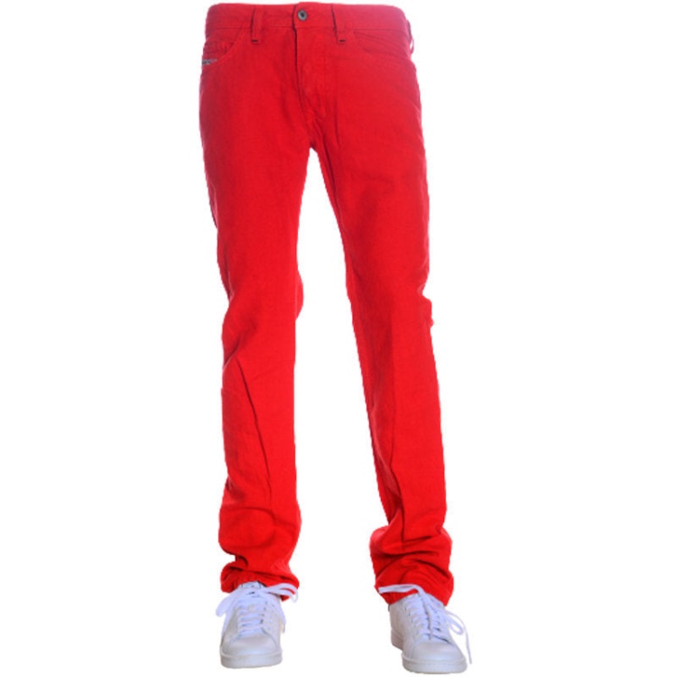 Men's Jeans Denim Regular Straight Fit Casual Pants Red Trousers Diesel