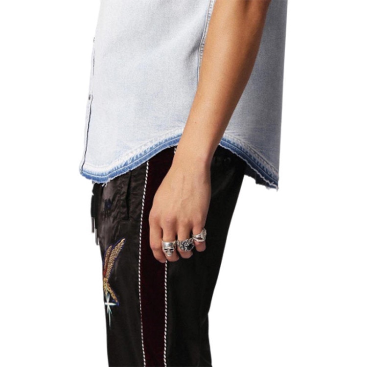 D Pauly Men's Denim Shirts Sleeveless Casual Vintage Blue Summer Outwear Diesel