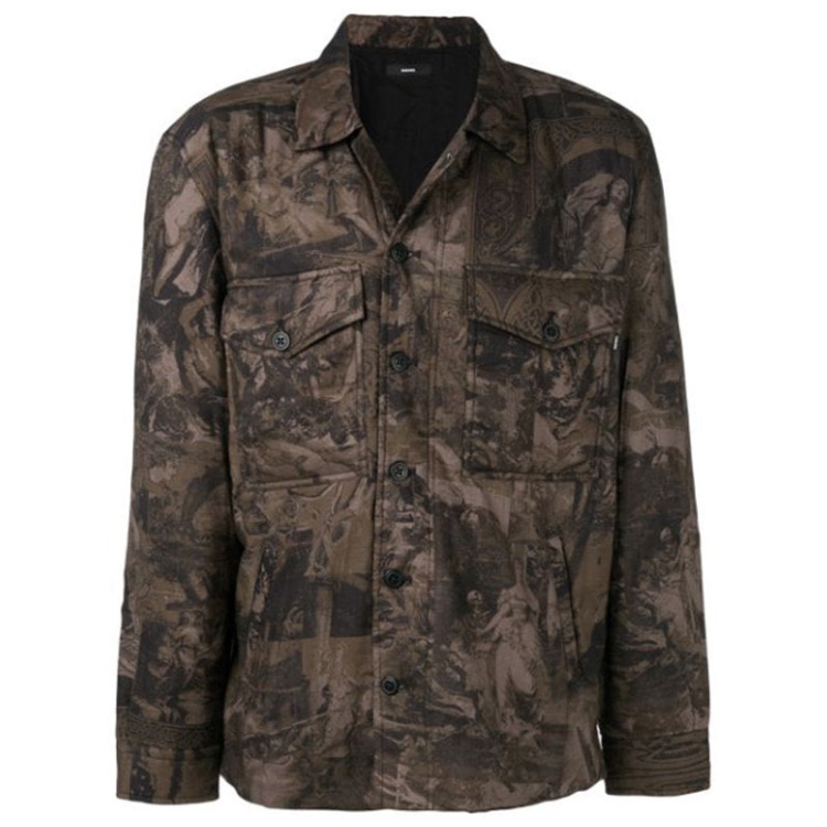 S Late Padd A Men's Shirt Jacket Graphical Prints Casual Camouflage Coat Diesel