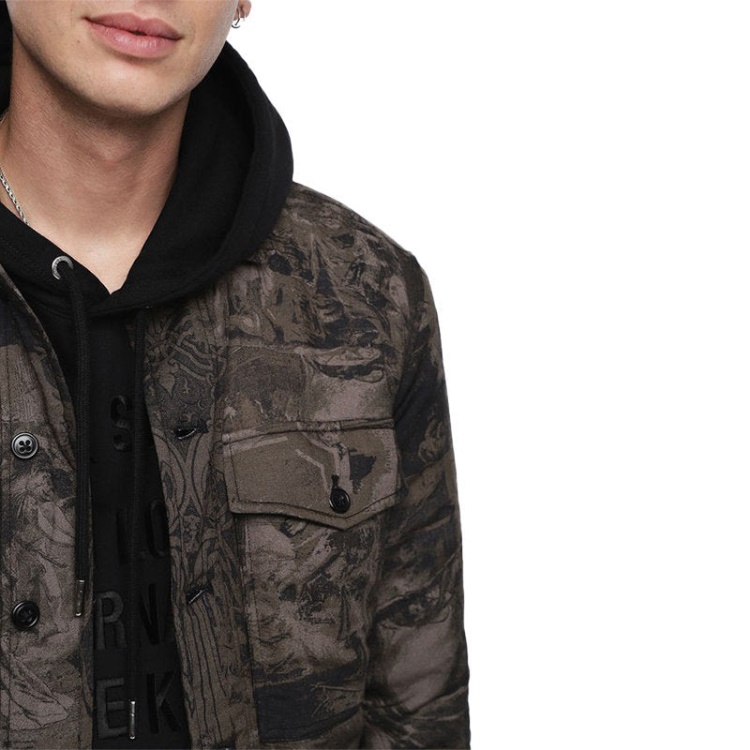 S Late Padd A Men's Shirt Jacket Graphical Prints Casual Camouflage Coat Diesel