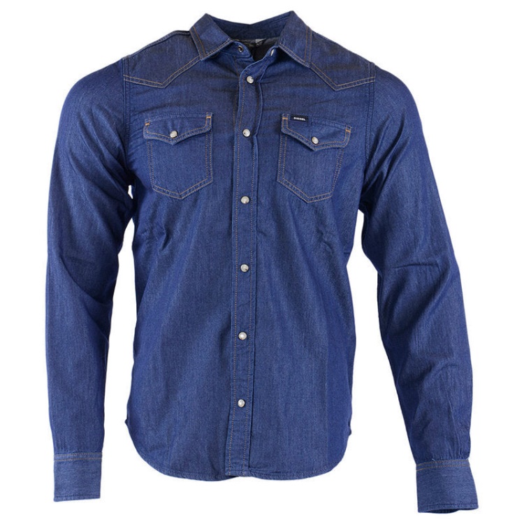 Diesel New Sonora E 0Bamp Men's Denim Shirt Long Sleeve Casual Plain Blue Shirt