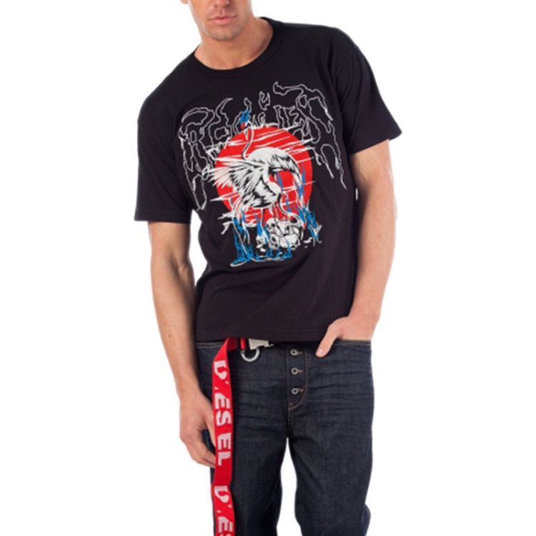 T Wallace Sg Men's T Shirt Short Sleeves Crew Neck Casual Summer Black Tee Diesel