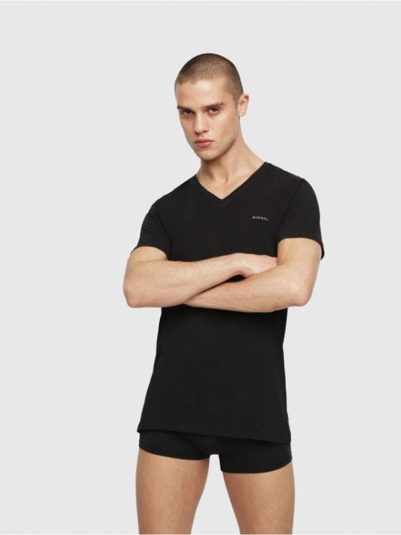 Diesel Umtee Michael Men's T Shirt 1X Pack Short Sleeve V Neck Casual Cotton Tees Black/White