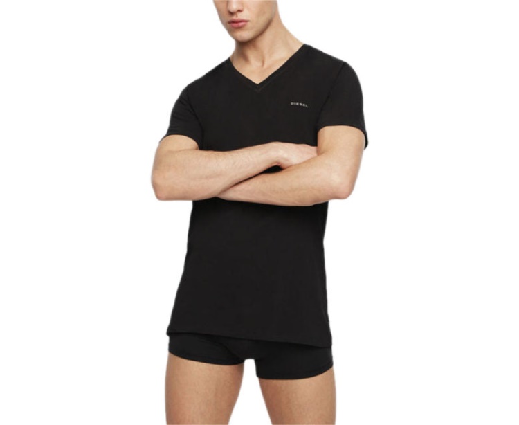 Diesel Umtee Michael Men's T Shirt 1X Pack Short Sleeve V Neck Casual Cotton Tees Black/White