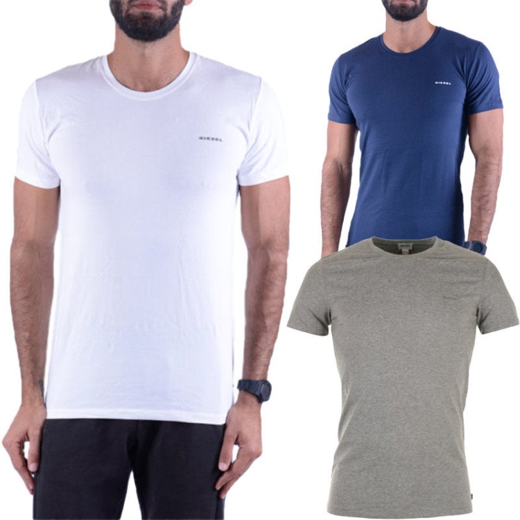 Umtee Randal Men's T Shirt 1X Pack Short Sleeve Crew Neck Basic Tees Diesel Navy/White/Grey