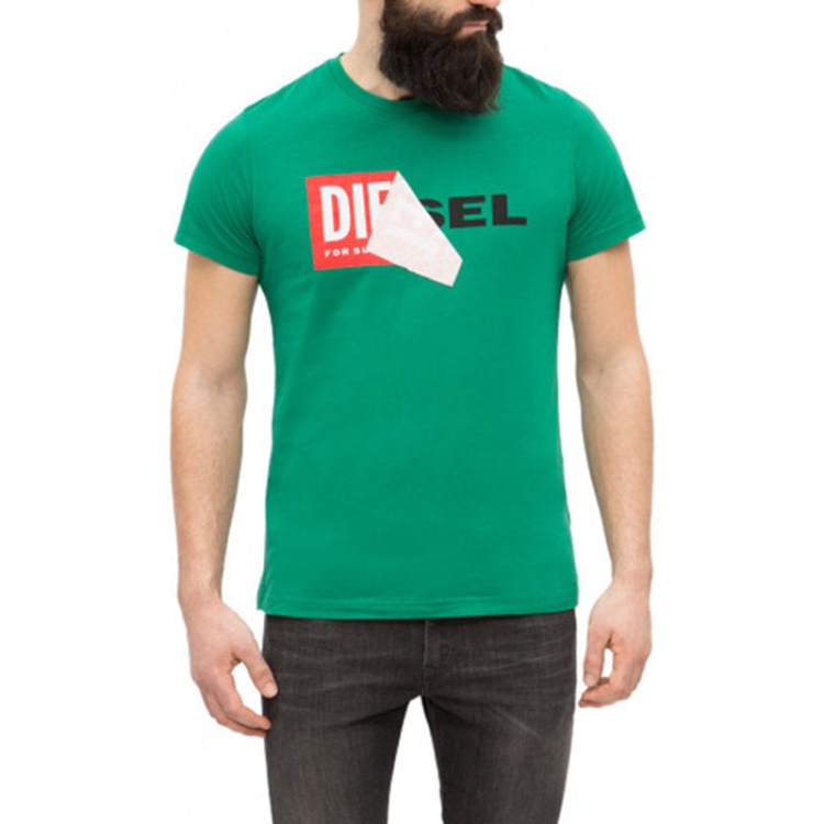 T Diego Qa Men's T Shirt Crew Neck Short Sleeve Casual Cotton Tee Green Diesel
