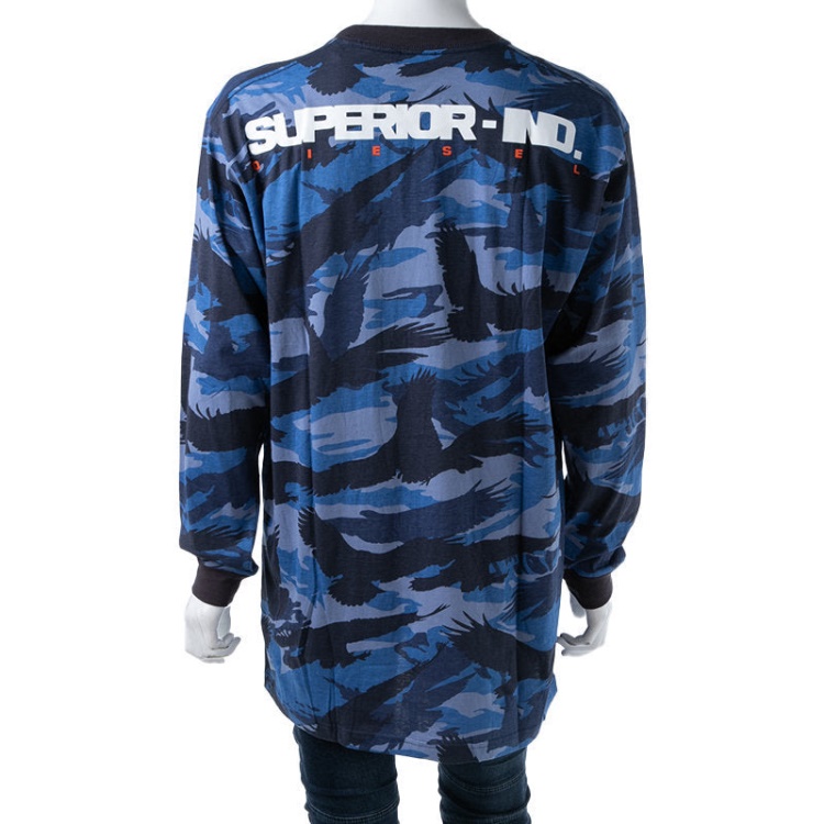 T Santa Ls Men's T-Shirt Long Sleeve Crew Neck Cotton Tee Casual Blue Tops Diesel