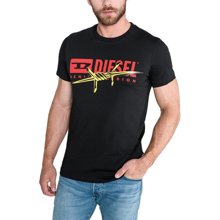 T Diego Bx2 Men's T-Shirt Crew Neck Short Sleeve Casual Black Cotton Tee Diesel