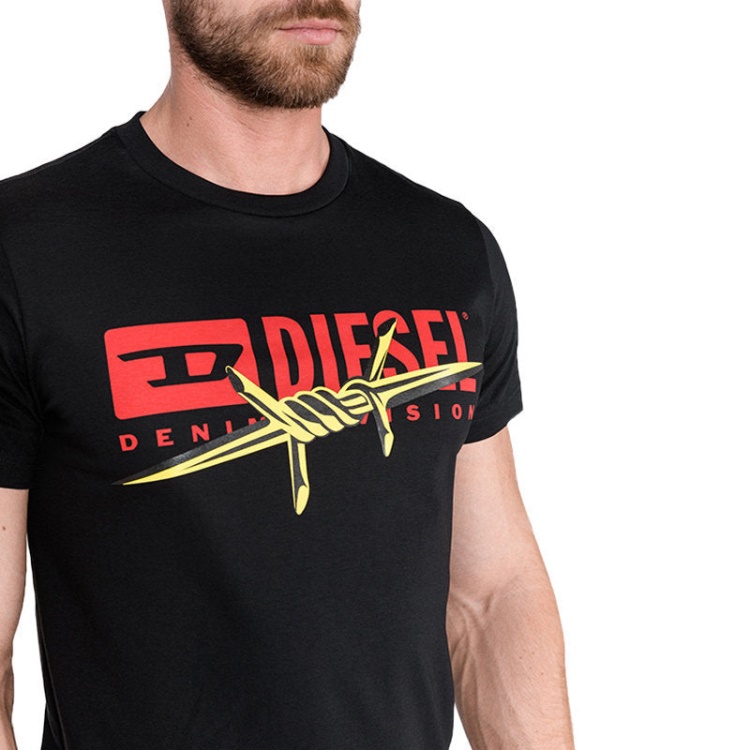 T Diego Bx2 Men's T-Shirt Crew Neck Short Sleeve Casual Black Cotton Tee Diesel